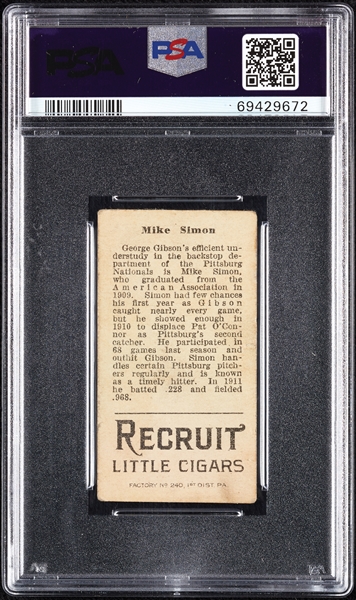 1912 T207 Brown Background Mike Simon PSA 3