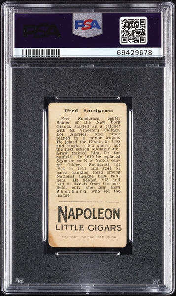 1912 T207 Brown Background Fred Snodgrass PSA 2