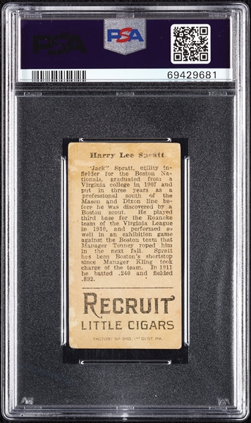 1912 T207 Brown Background Harry Lee Spratt PSA 1.5