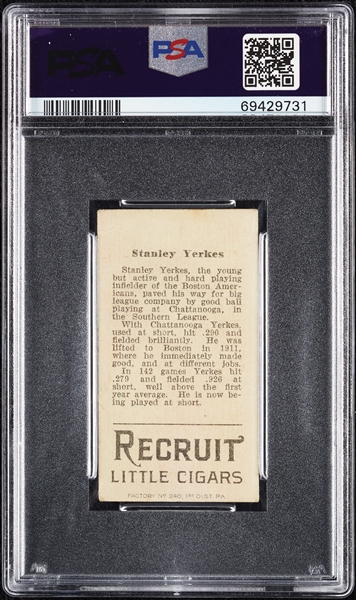 1912 T207 Brown Background Stanley Yerkes PSA 2