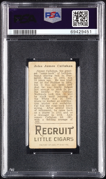 1912 T207 Brown Background John James Callahan PSA 2