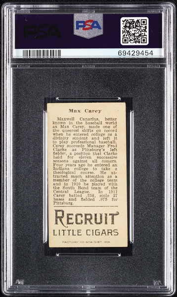 1912 T207 Brown Background Max Carey PSA 4