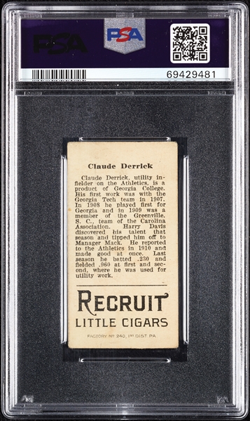 1912 T207 Brown Background Claude Derrick PSA 2