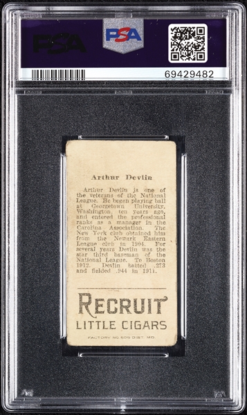 1912 T207 Brown Background Arthur Devlin PSA 2