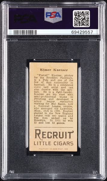 1912 T207 Brown Background Elmer Knetzer PSA 4 (MC)