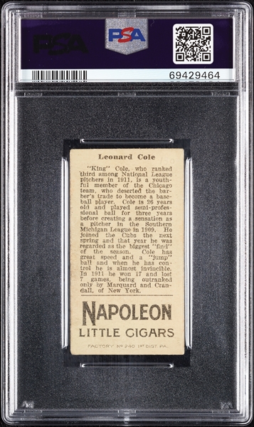 1912 T207 Brown Background Leonard Cole PSA 3 (MK)