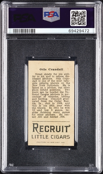 1912 T207 Brown Background Otis Crandall PSA 3