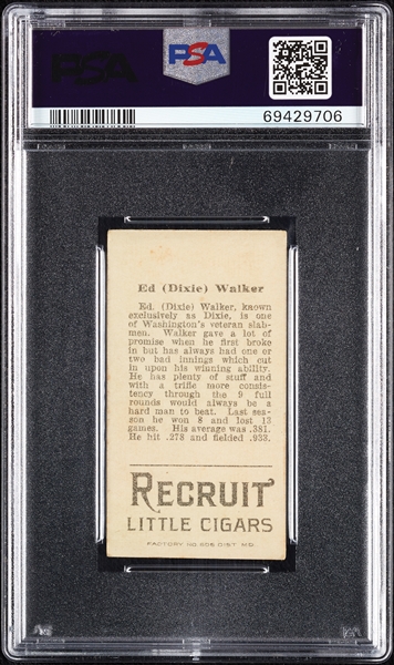 1912 T207 Brown Background Ed (Dixie) Walker PSA 4