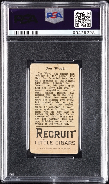 1912 T207 Brown Background Joe Wood PSA 1.5