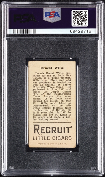 1912 T207 Brown Background Ernest Wilie PSA 2