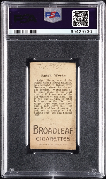 1912 T207 Brown Background Ralph Works PSA 3 (MK)