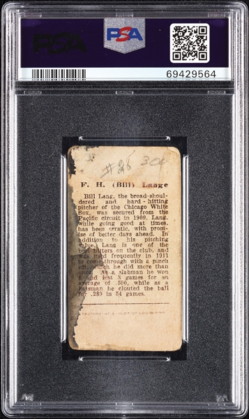 1912 T207 Brown Background F.H. (Bill) Lange PSA 1 (MK)