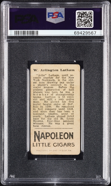 1912 T207 Brown Background W. Arlington Latham PSA 1.5