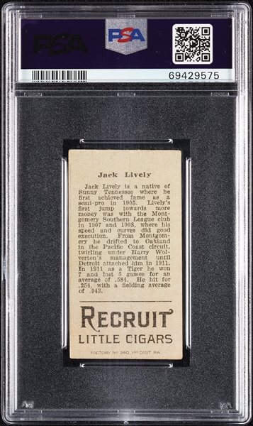 1912 T207 Brown Background Jack Lively PSA 3