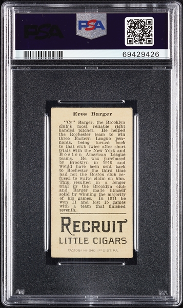 1912 T207 Brown Background Eros Barger PSA 3