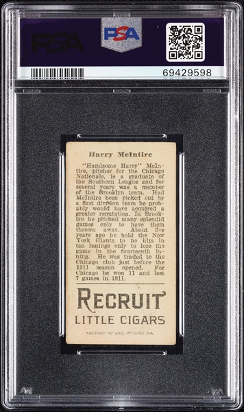 1912 T207 Brown Background Harry McIntire PSA 2