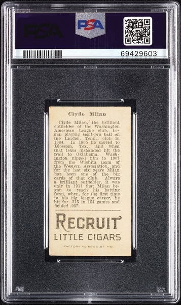 1912 T207 Brown Background Clyde Milan PSA 1.5