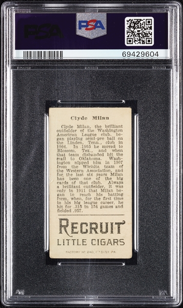 1912 T207 Brown Background Clyde Milan PSA 3