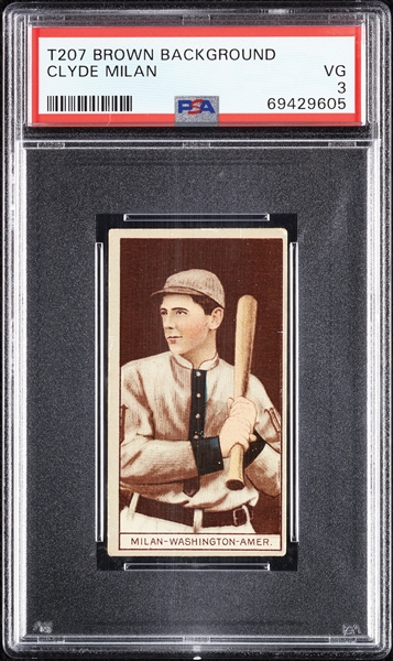 1912 T207 Brown Background Clyde Milan PSA 3