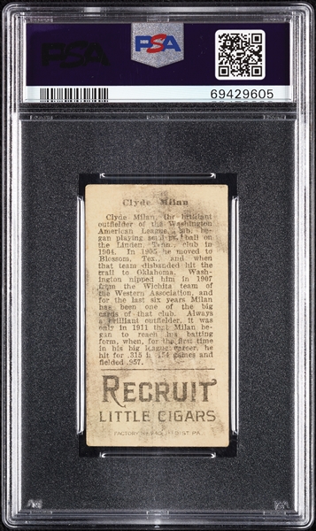 1912 T207 Brown Background Clyde Milan PSA 3