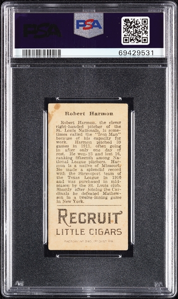 1912 T207 Brown Background Robert Harmon PSA 3