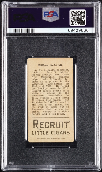 1912 T207 Brown Background Wilbur Schardt PSA 1.5