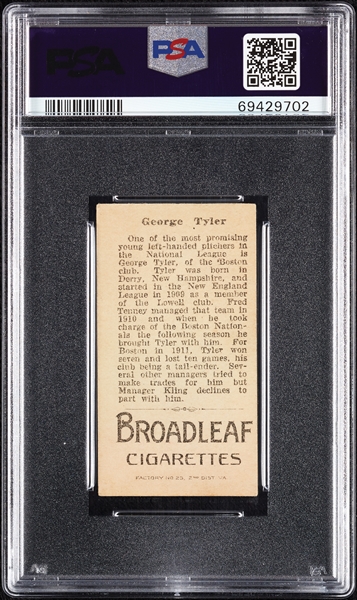 1912 T207 Brown Background George Tyler PSA 3