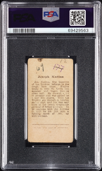 1912 T207 Brown Background Joseph Kutina PSA 1.5 (MK)