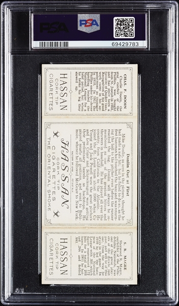 1912 T202 Hassan Triple Folders Donlin Out At First Magee/Dooin PSA 4