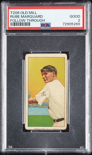 1909-11 T206 Rube Marquard Follow Through (Old Mill Back) PSA 2