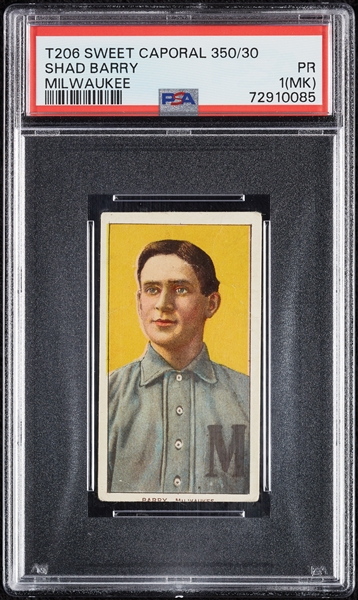 1909-11 T206 Shad Barry Milwaukee PSA 1 (MK)