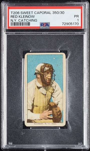 1909-11 T206 Red Kleinow New York, Catching PSA 1