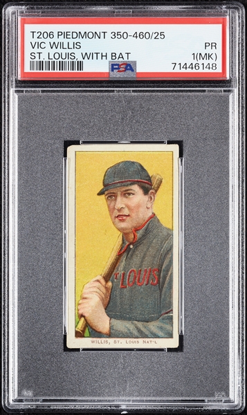 1909-11 T206 Vic Willis St. Louis, With Bat PSA 1 (MK)