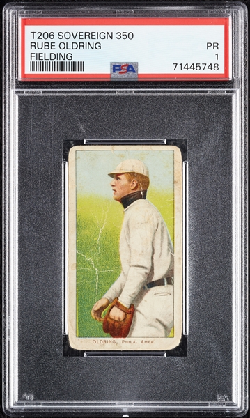 1909-11 T206 Rube Oldring Fielding (Sovereign 350 Back) PSA 1