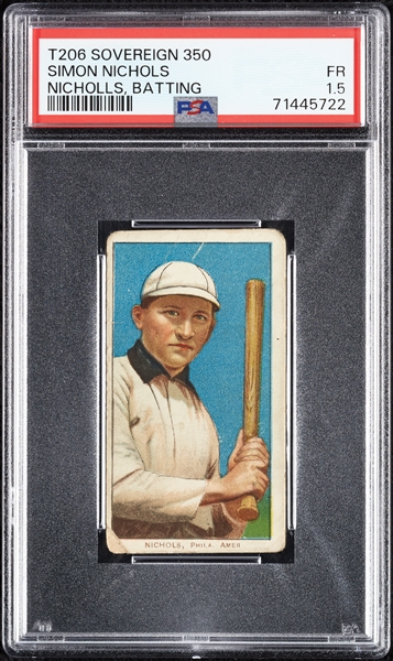 1909-11 T206 Simon Nichols (Nicholls) Batting (Sovereign 350 Back) PSA 1.5