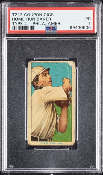 1914 T213 Coupon Cigarettes (Type 2) Home Run Baker Phila. Amer. PSA 1