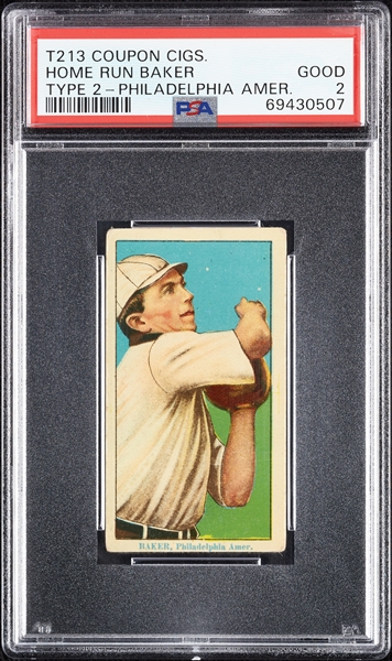 1914 T213 Coupon Cigarettes (Type 2) Home Run Baker Philadelphia Amer. PSA 2