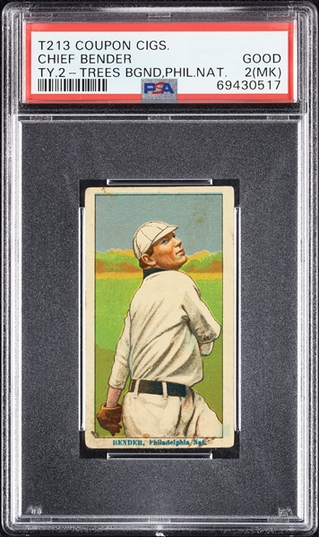 1914 T213 Coupon Cigarettes (Type 2) Chief Bender Trees Background, Phila. Natl. PSA 2 (MK)