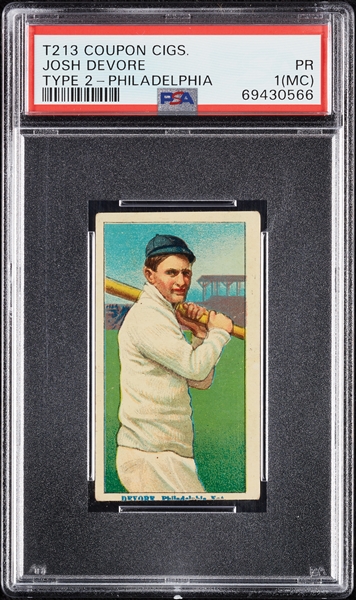 1914 T213 Coupon Cigarettes (Type 2) Josh Devore Philadelphia PSA 1 (MC)