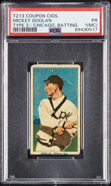 1914 T213 Coupon Cigarettes (Type 2) Mickey Doolan Chicago, Batting PSA 1 (MC)