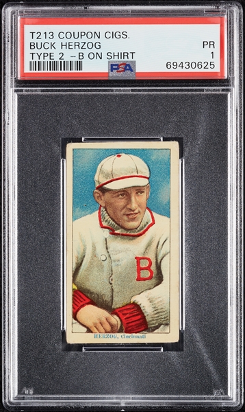 1914 T213 Coupon Cigarettes (Type 2) Buck Herzog B On Shirt PSA 1