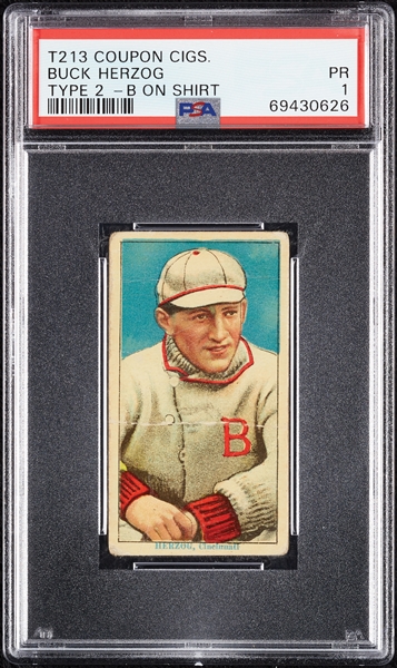 1914 T213 Coupon Cigarettes (Type 2) Buck Herzog B On Shirt PSA 1