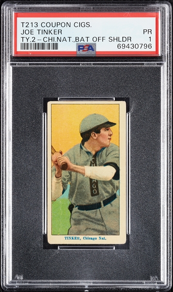 1914 T213 Coupon Cigarettes (Type 2) Joe Tinker Chicago Nat. Bat Off Shoulder PSA 1