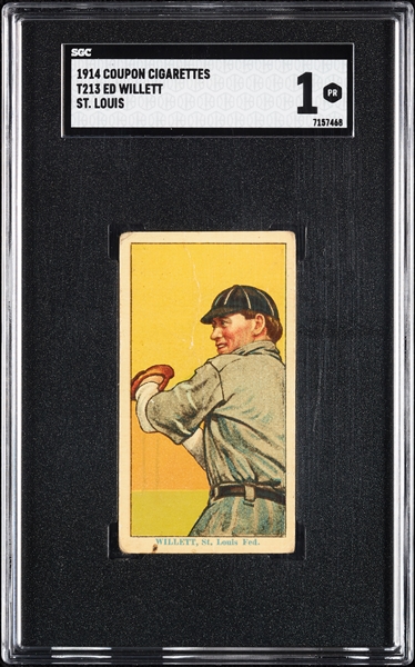 1914 T213 Coupon Cigarettes (Type 2) Ed Willett St. Louis SGC 1