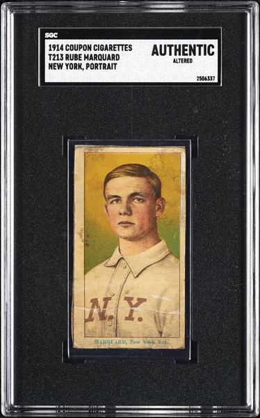 1914 T213 Coupon Cigarettes (Type 2) Rube Marquard New York, Portrait SGC Authentic  