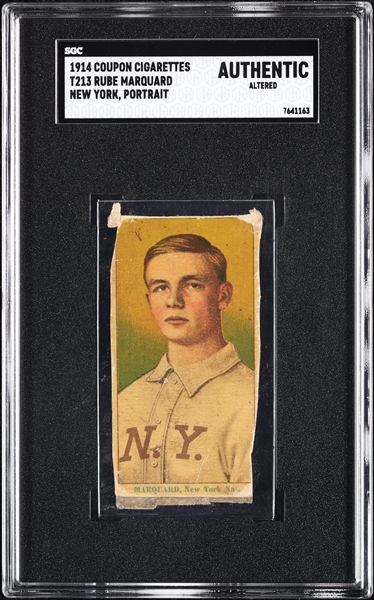 1914 T213 Coupon Cigarettes (Type 2) Rube Marquard New York, Portrait SGC Authentic   