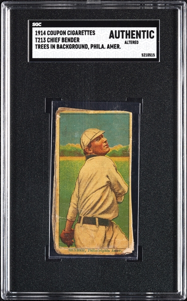 1914 T213 Coupon Cigarettes (Type 2) Chief Bender Trees In Background, Phila. Amer. SGC Authentic