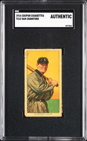 1914 T213 Coupon Cigarettes (Type 2) Sam Crawford SGC Authentic