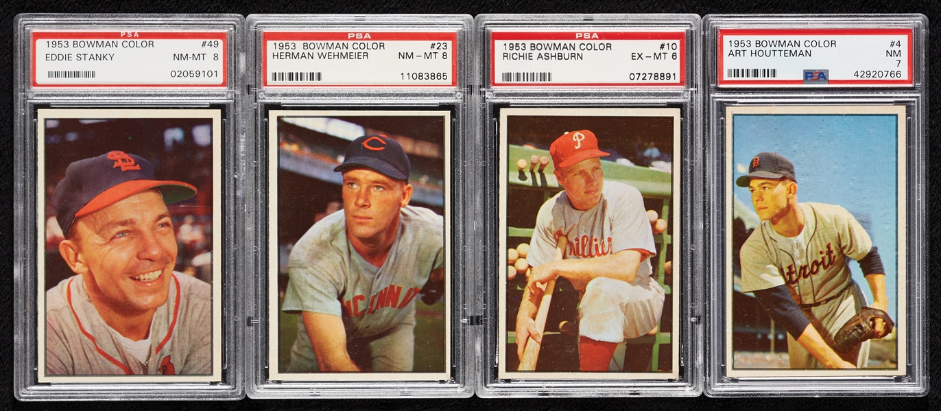 1953 Bowman Baseball Color High-Grade Array, Nine HOFers, Seven PSA Slabs (102)