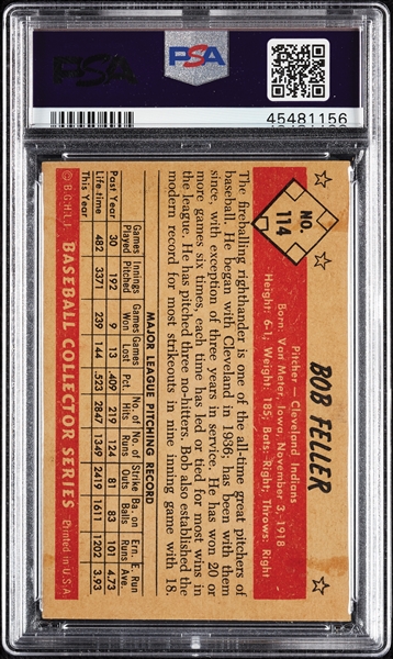 1953 Bowman Color Bob Feller No. 114 PSA 6